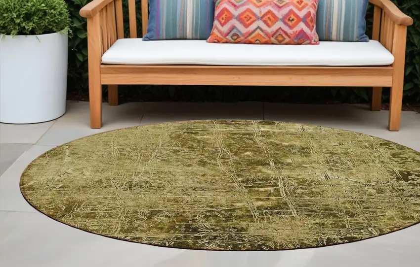 8' Round Green Round Abstract Washable Non Skid Indoor Outdoor Area Rug Photo 1