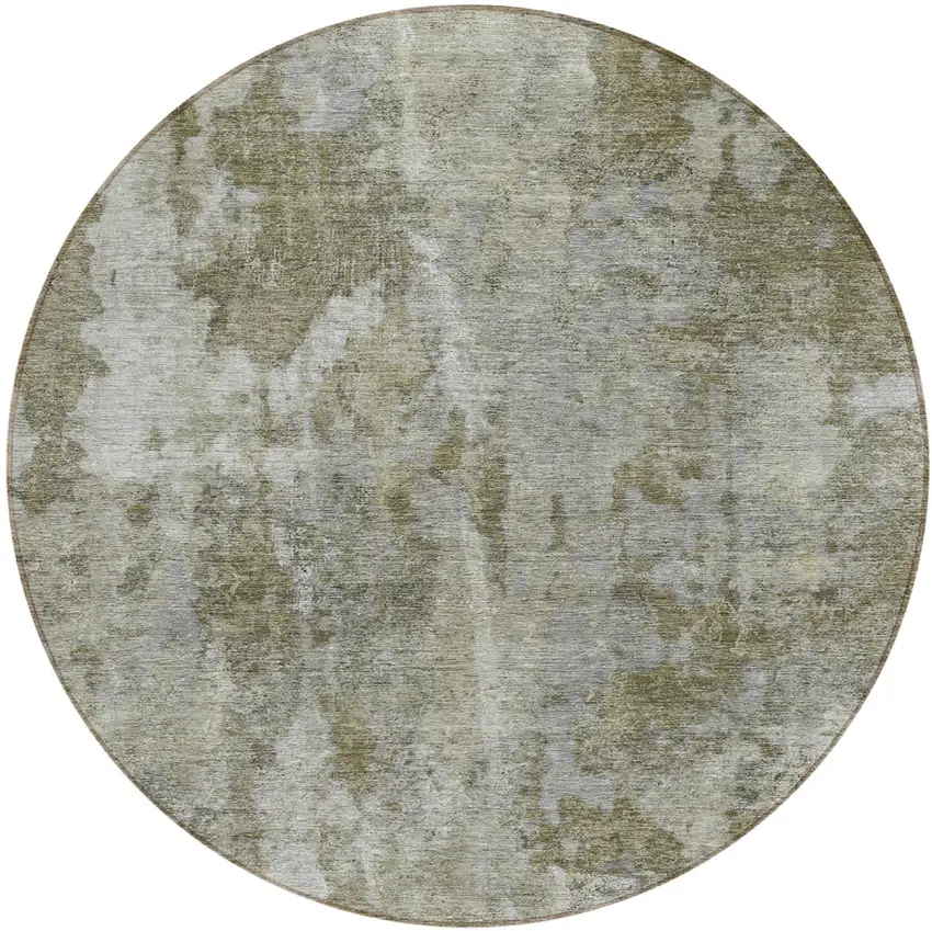8' Round Green Round Abstract Washable Non Skid Indoor Outdoor Area Rug Photo 2