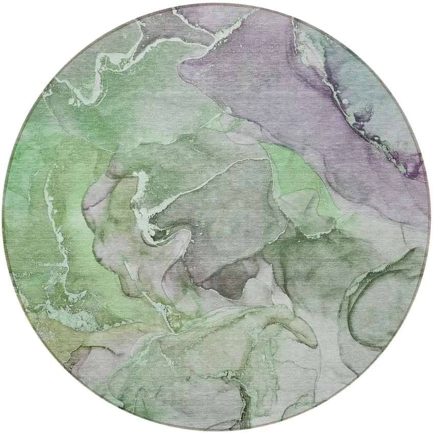 Green Round Abstract Washable Non Skid Indoor Outdoor Area Rug Photo 4