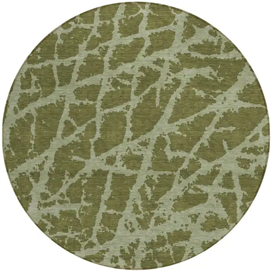 8' Round Green Round Abstract Washable Non Skid Indoor Outdoor Area Rug Photo 2