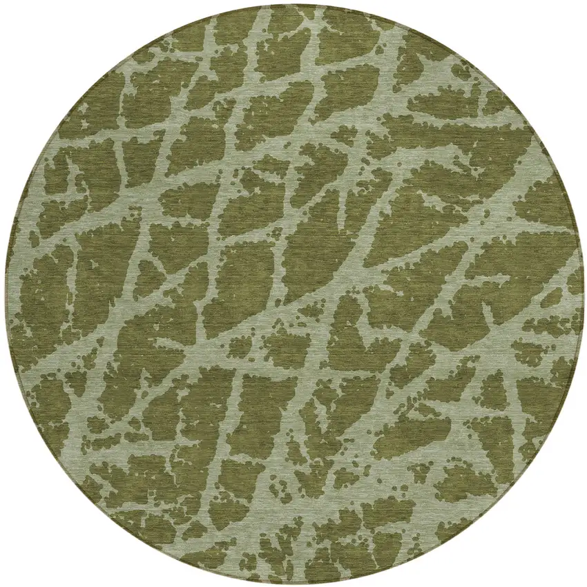 8' Round Green Round Abstract Washable Non Skid Indoor Outdoor Area Rug Photo 2