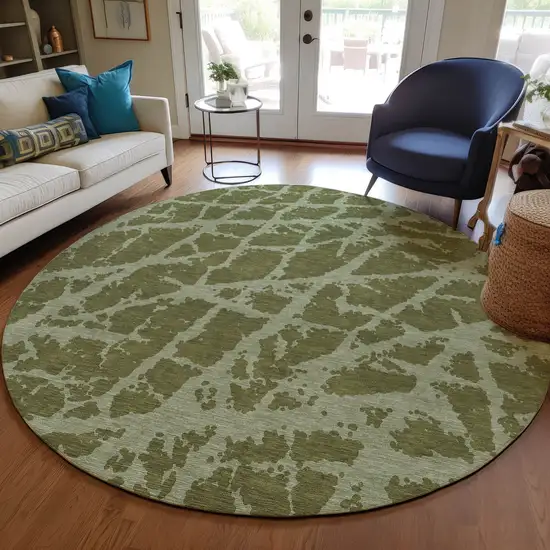 8' Round Green Round Abstract Washable Non Skid Indoor Outdoor Area Rug Photo 9