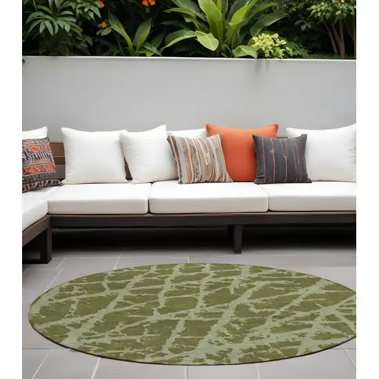 Green Round Abstract Washable Non Skid Indoor Outdoor Area Rug Photo 1