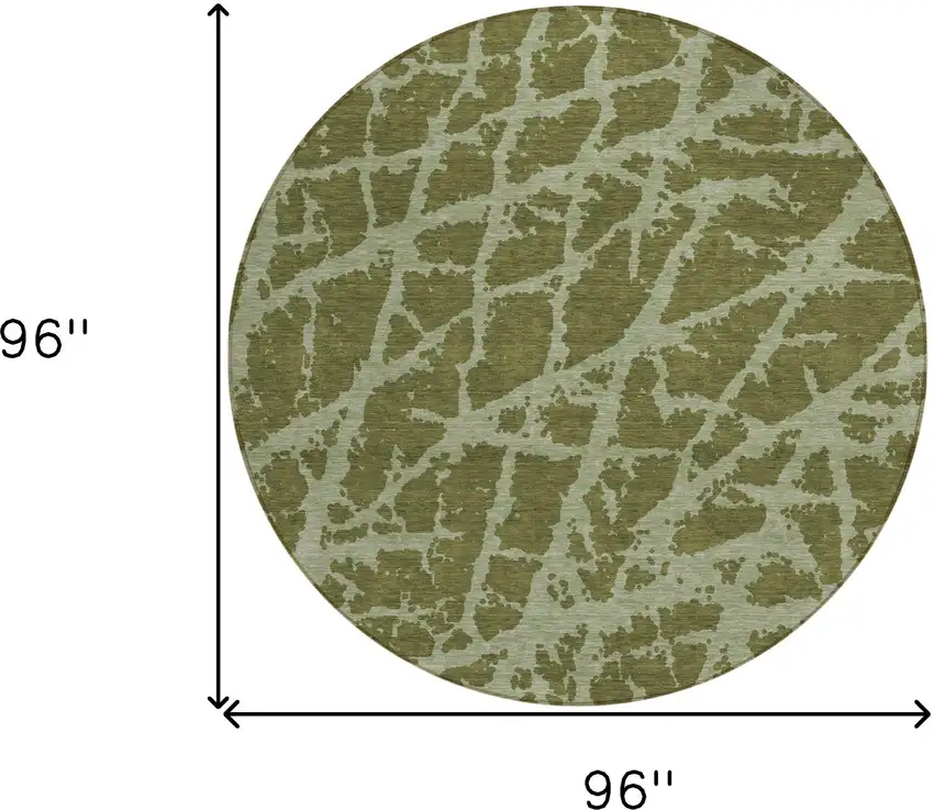 Green Round Abstract Washable Non Skid Indoor Outdoor Area Rug Photo 3