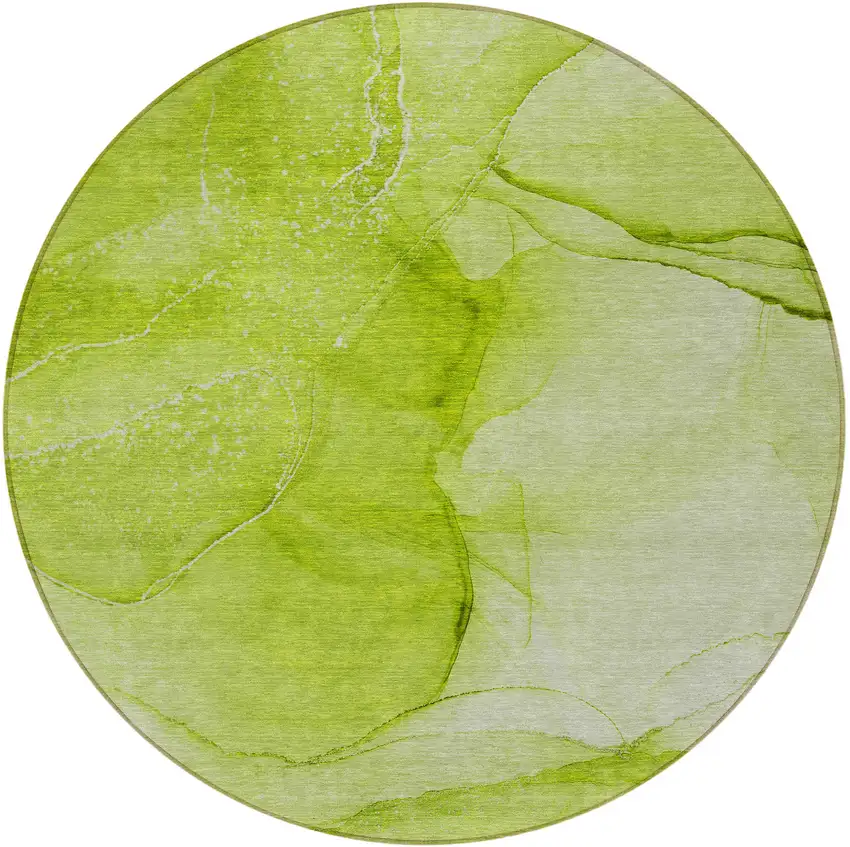8' Round Green Round Abstract Washable Non Skid Indoor Outdoor Area Rug Photo 4