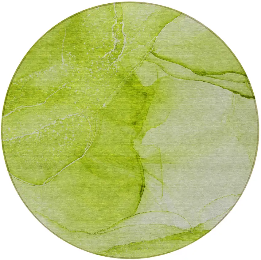 8' Round Green Round Abstract Washable Non Skid Indoor Outdoor Area Rug Photo 5