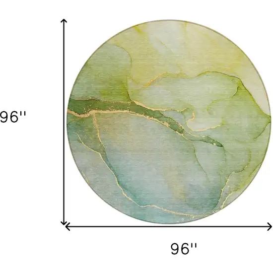 8' Round Green Round Abstract Washable Non Skid Indoor Outdoor Area Rug Photo 3