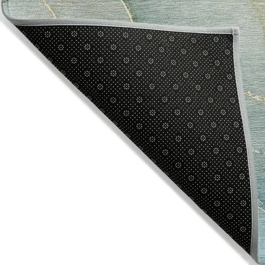 Green Round Abstract Washable Non Skid Indoor Outdoor Area Rug Photo 6