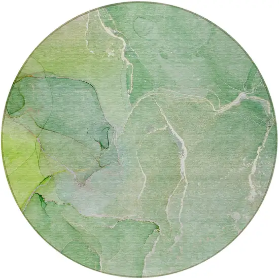 Green Round Abstract Washable Non Skid Indoor Outdoor Area Rug Photo 5