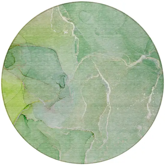 Green Round Abstract Washable Non Skid Indoor Outdoor Area Rug Photo 5