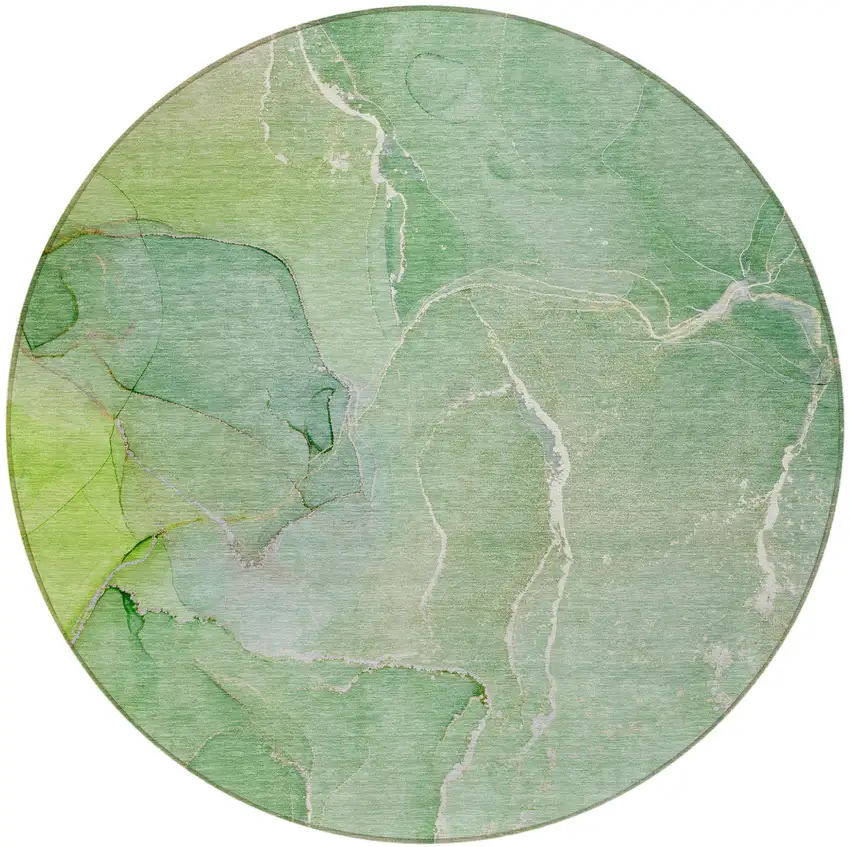 Green Round Abstract Washable Non Skid Indoor Outdoor Area Rug Photo 5
