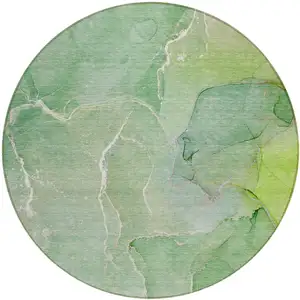 Photo of 8' Round Green Round Abstract Washable Non Skid Indoor Outdoor Area Rug