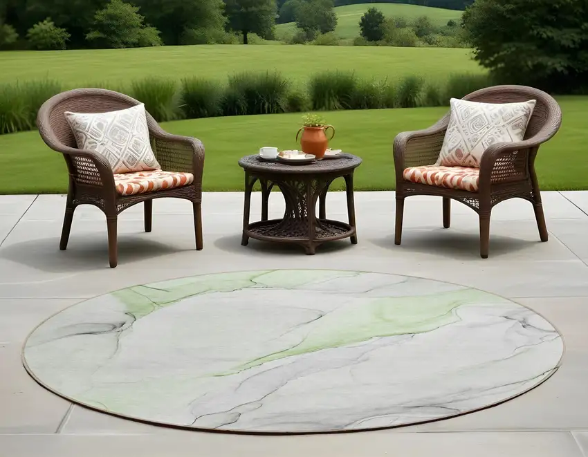 8' Round Green Round Abstract Washable Non Skid Indoor Outdoor Area Rug Photo 1