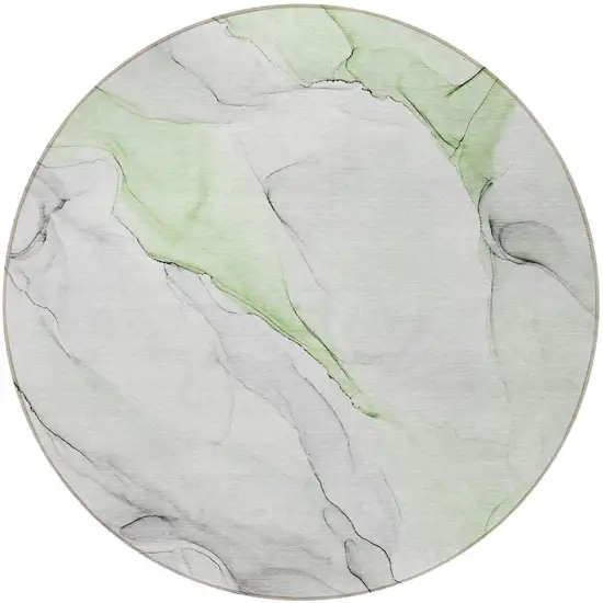 Green Round Abstract Washable Non Skid Indoor Outdoor Area Rug Photo 5