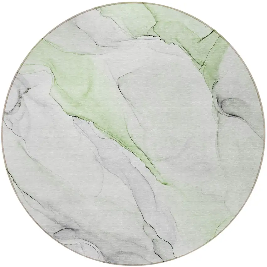 Green Round Abstract Washable Non Skid Indoor Outdoor Area Rug Photo 5