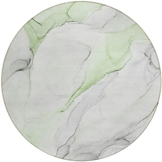8' Round Green Round Abstract Washable Non Skid Indoor Outdoor Area Rug Photo 2