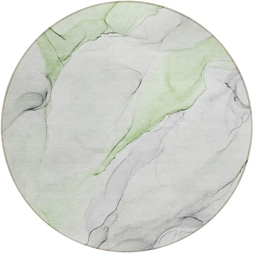8' Round Green Round Abstract Washable Non Skid Indoor Outdoor Area Rug Photo 2