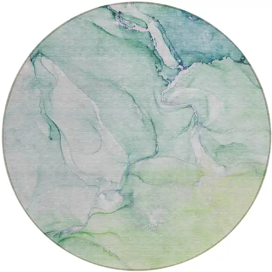 Green Round Abstract Washable Non Skid Indoor Outdoor Area Rug Photo 2