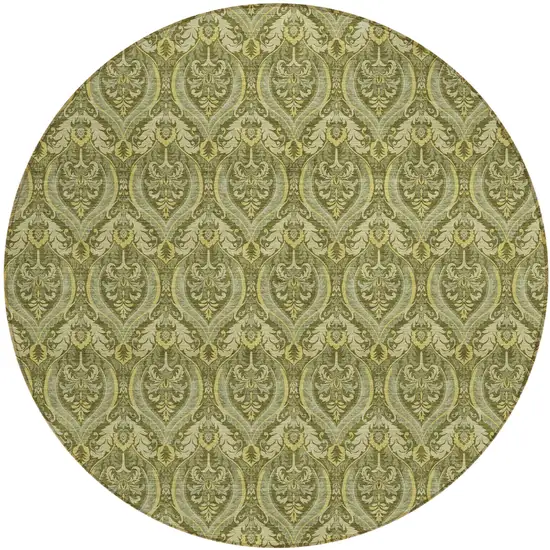Green Round Damask Washable Non Skid Indoor Outdoor Area Rug Photo 2