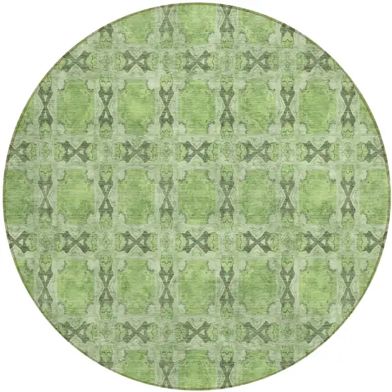 8' Round Green Round Floral Medallion Washable Non Skid Indoor Outdoor Area Rug Photo 2