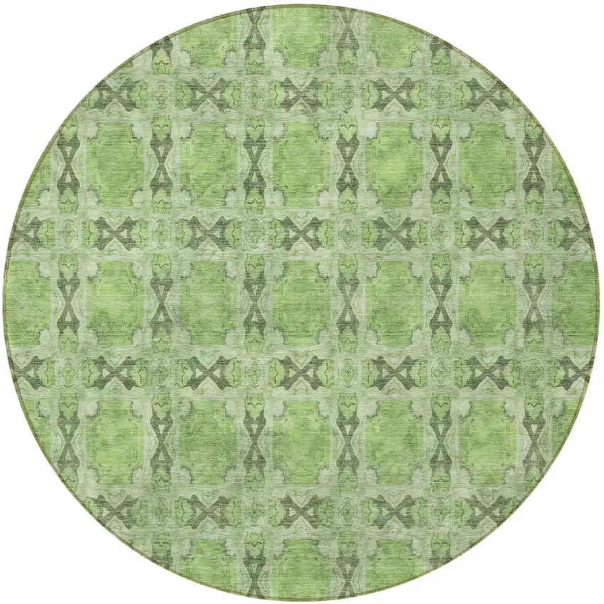 Green Round Floral Medallion Washable Non Skid Indoor Outdoor Area Rug Photo 4