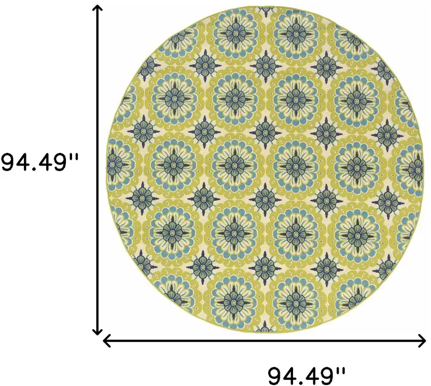 8' Round Green Round Floral Stain Resistant Indoor Outdoor Area Rug Photo 5