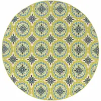 Photo of 8' Round Green Round Floral Stain Resistant Indoor Outdoor Area Rug