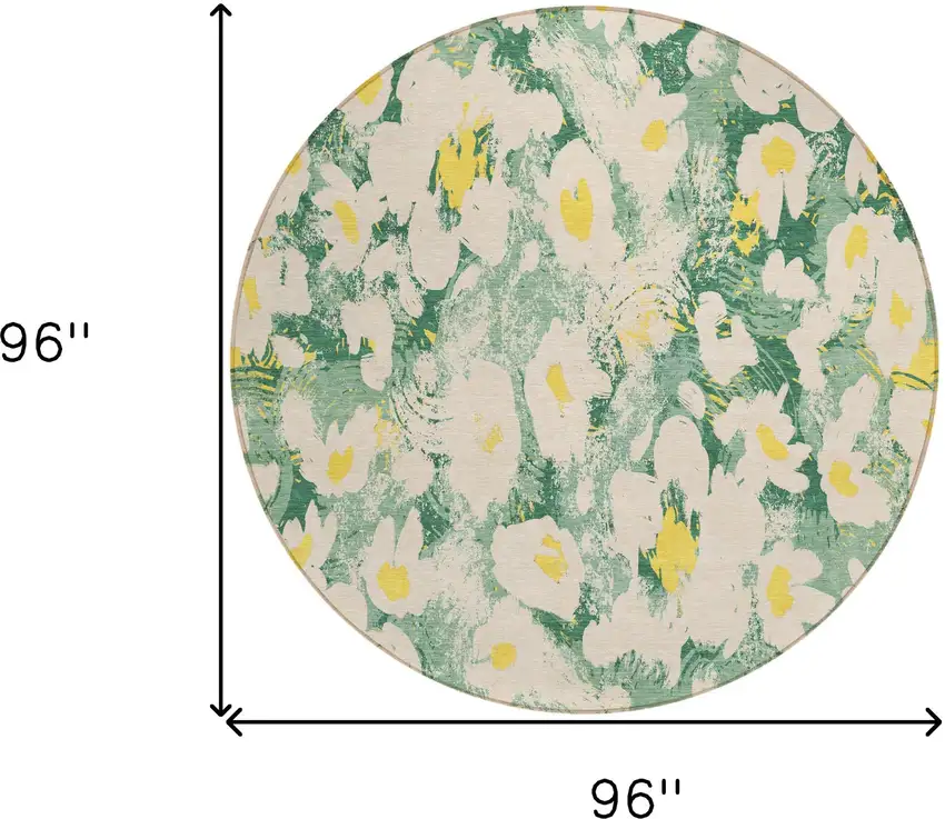 8' Round Green Round Floral Washable Non Skid Indoor Outdoor Area Rug Photo 3