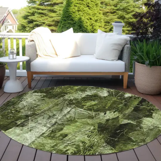 8' Round Green Round Floral Washable Non Skid Indoor Outdoor Area Rug Photo 8