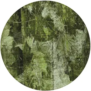 Photo of 8' Round Green Round Floral Washable Non Skid Indoor Outdoor Area Rug