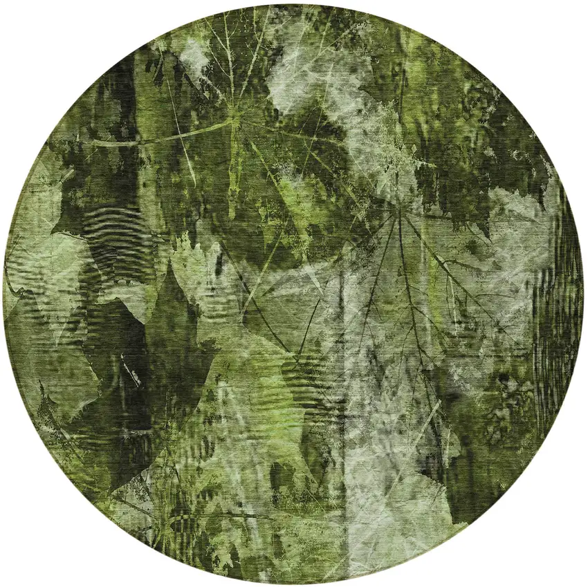 8' Round Green Round Floral Washable Non Skid Indoor Outdoor Area Rug Photo 4