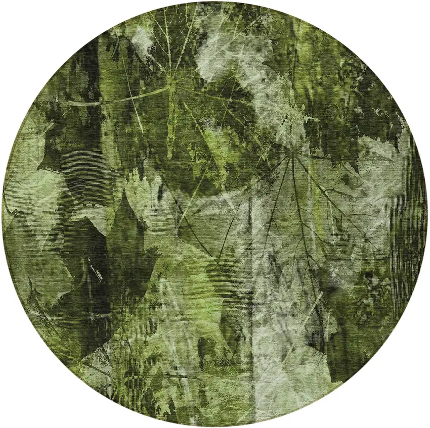 8' Round Green Round Floral Washable Non Skid Indoor Outdoor Area Rug Photo 4