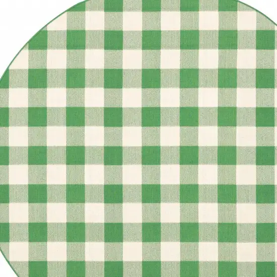 Green and Ivory Round Geometric Stain Resistant Indoor Outdoor Area Rug Photo 4