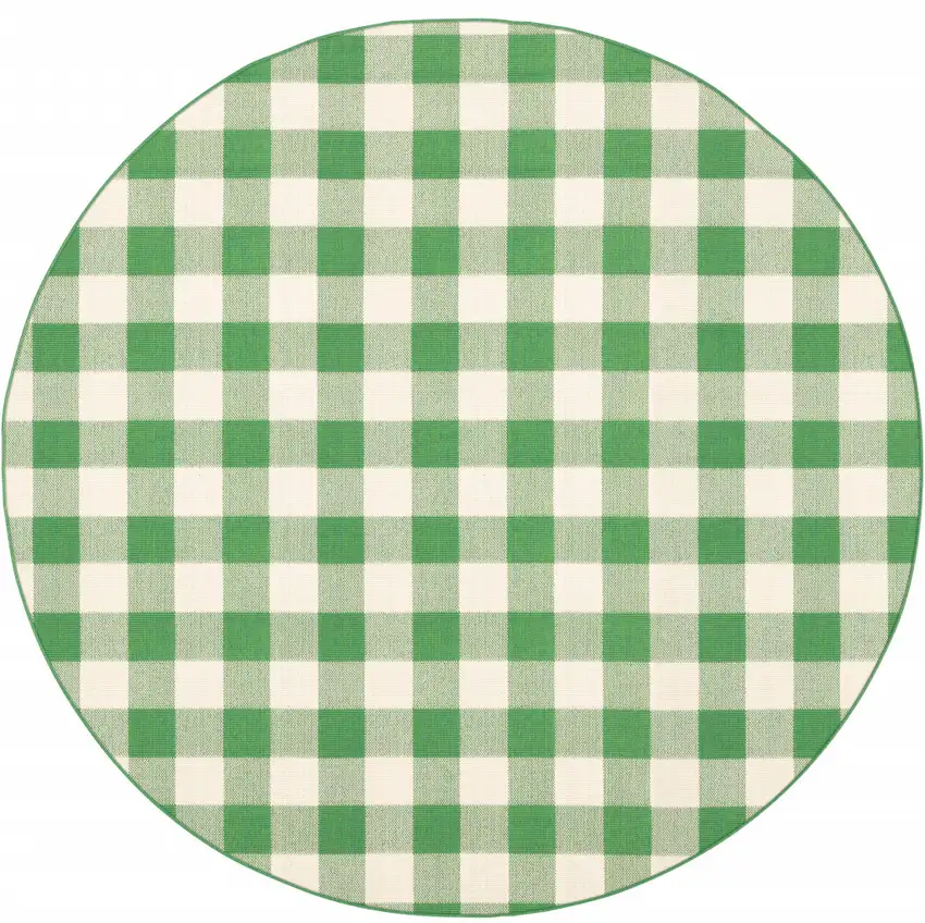 8' Round Green Round Geometric Stain Resistant Indoor Outdoor Area Rug Photo 1