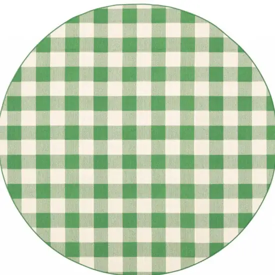 Green and Ivory Round Geometric Stain Resistant Indoor Outdoor Area Rug Photo 5