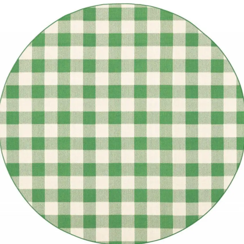 Green and Ivory Round Geometric Stain Resistant Indoor Outdoor Area Rug Photo 5