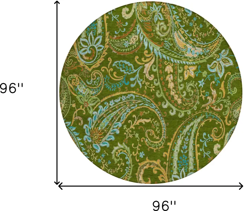 Green Round Paisley Washable Non Skid Indoor Outdoor Area Rug Photo 3