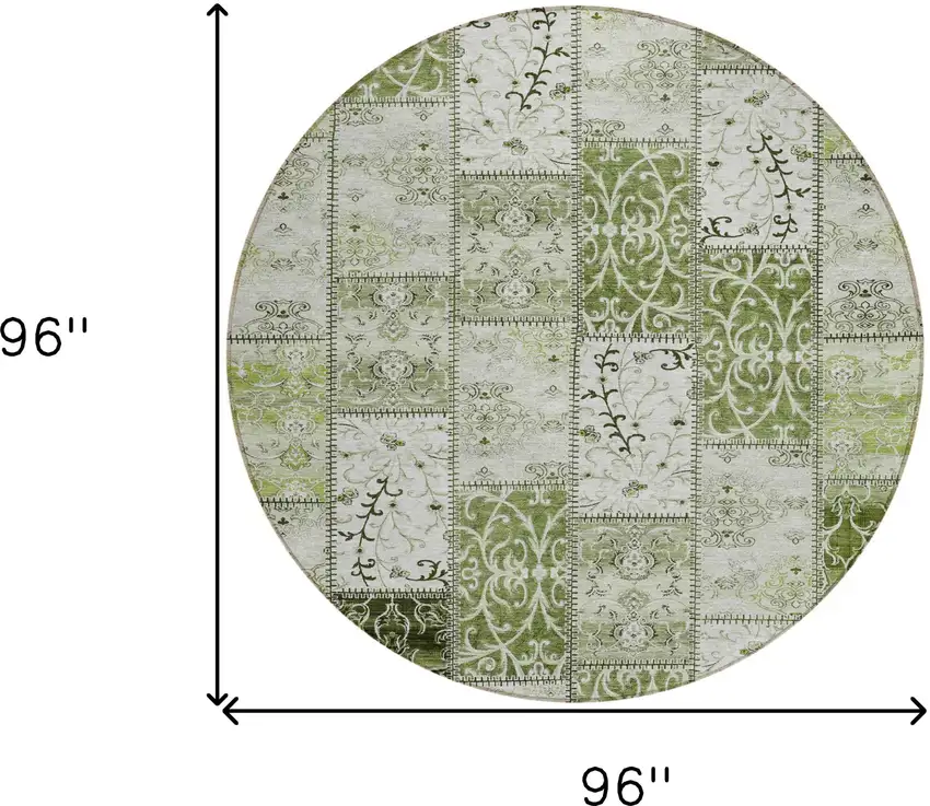 8' Round Green Round Patchwork Washable Non Skid Indoor Outdoor Area Rug Photo 3