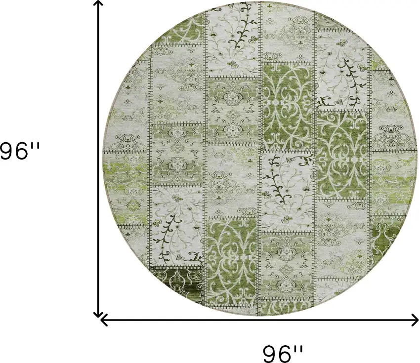 8' Round Green Round Patchwork Washable Non Skid Indoor Outdoor Area Rug Photo 3