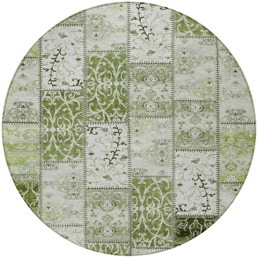 Green Round Patchwork Washable Non Skid Indoor Outdoor Area Rug Photo 4