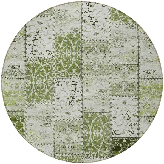 Green Round Patchwork Washable Non Skid Indoor Outdoor Area Rug Photo 5