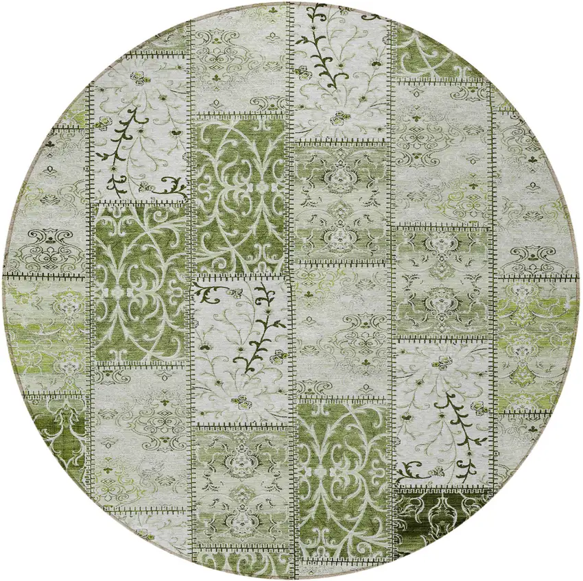 Green Round Patchwork Washable Non Skid Indoor Outdoor Area Rug Photo 5