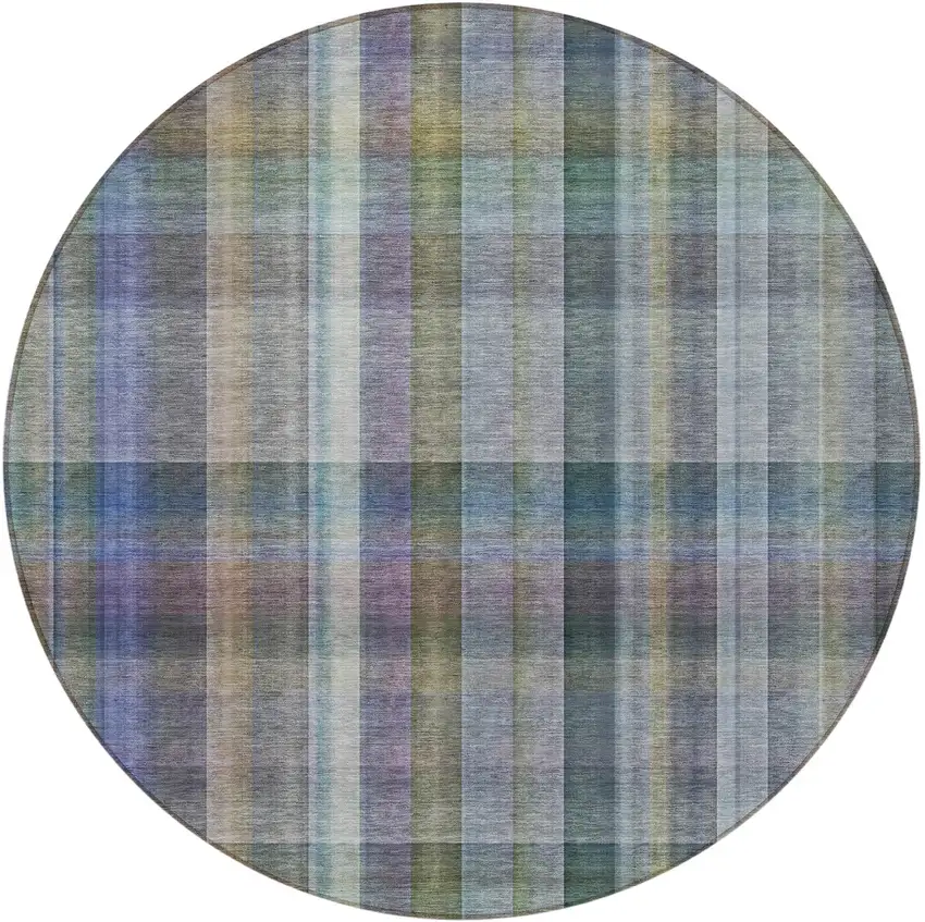 8' Round Green Round Plaid Washable Non Skid Indoor Outdoor Area Rug Photo 3