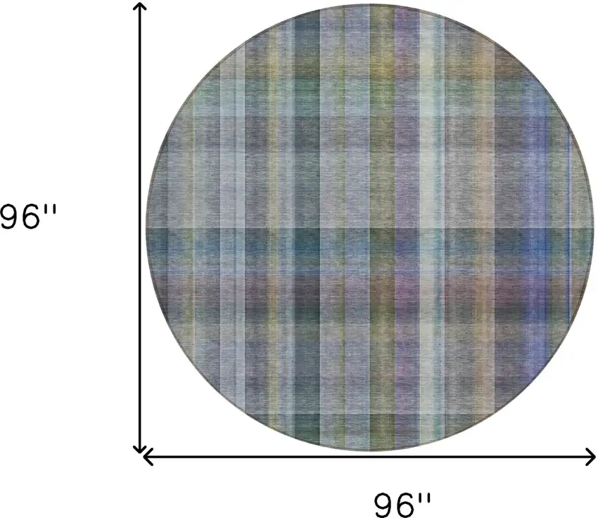 Blue Gray and Green Round Plaid Washable Non Skid Indoor Outdoor Area Rug Photo 3