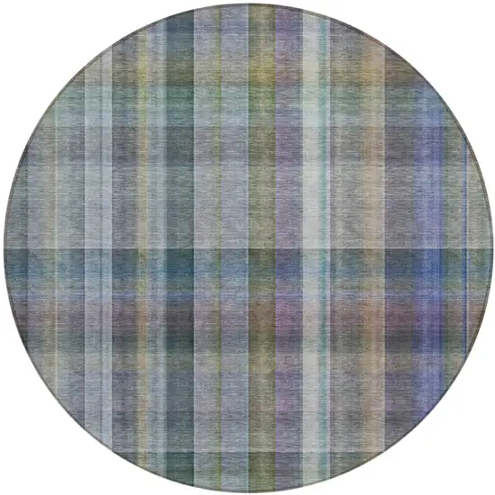 8' Round Green Round Plaid Washable Non Skid Indoor Outdoor Area Rug Photo 1