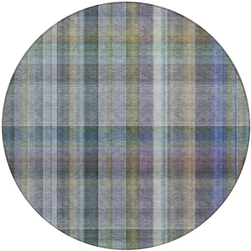 8' Round Green Round Plaid Washable Non Skid Indoor Outdoor Area Rug Photo 1