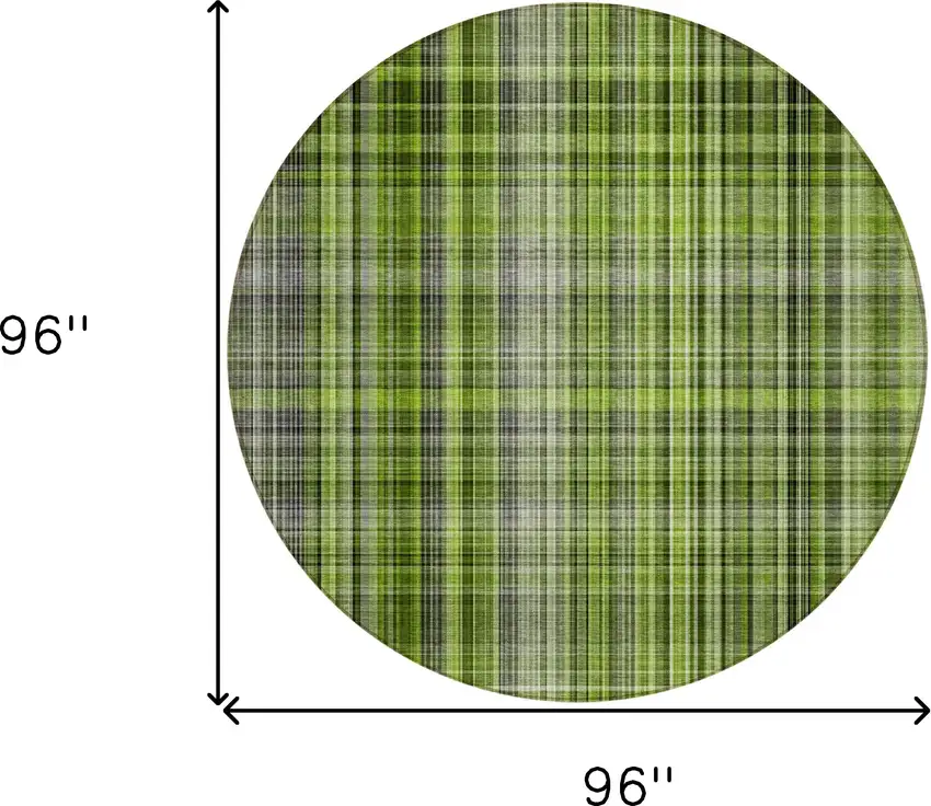 8' Round Green Round Plaid Washable Non Skid Indoor Outdoor Area Rug Photo 8