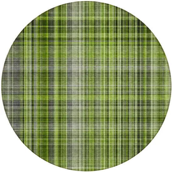 Green Black and Gray Round Plaid Washable Non Skid Indoor Outdoor Area Rug Photo 2