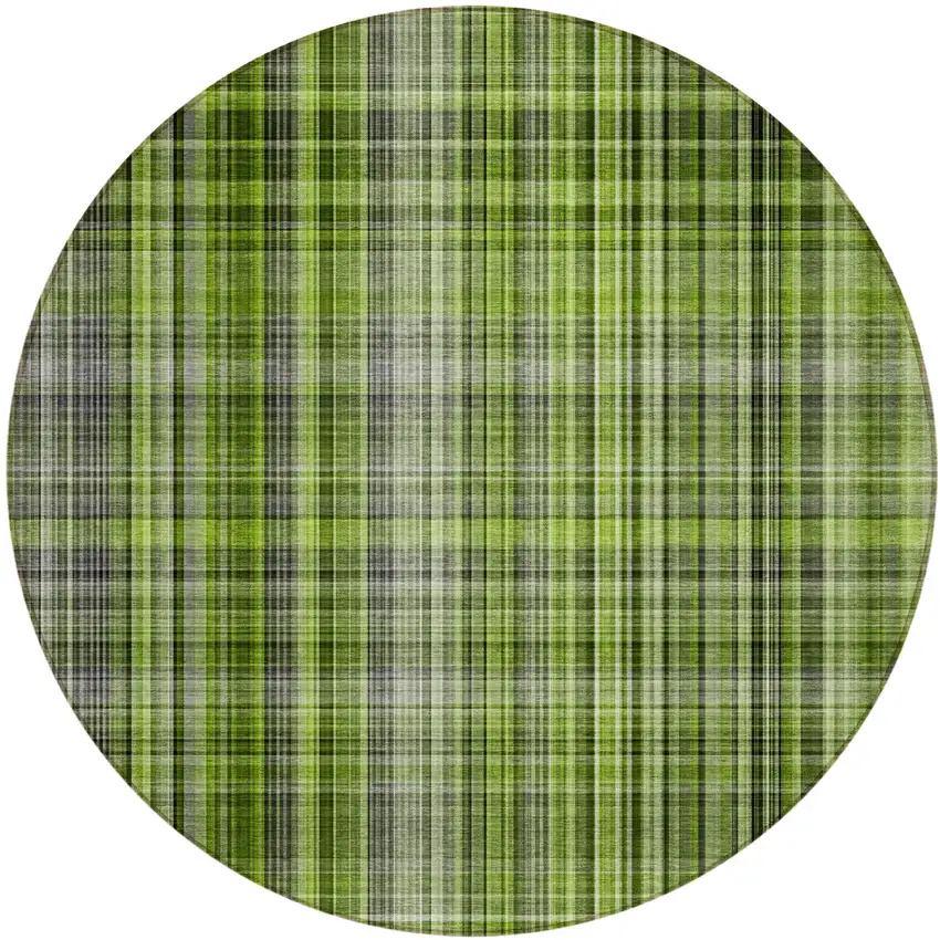 Green Black and Gray Round Plaid Washable Non Skid Indoor Outdoor Area Rug Photo 2