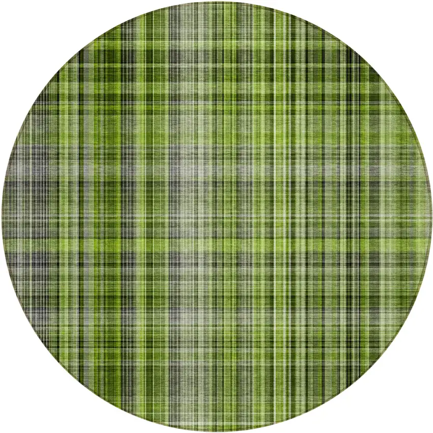 Green Black and Gray Round Plaid Washable Non Skid Indoor Outdoor Area Rug Photo 2